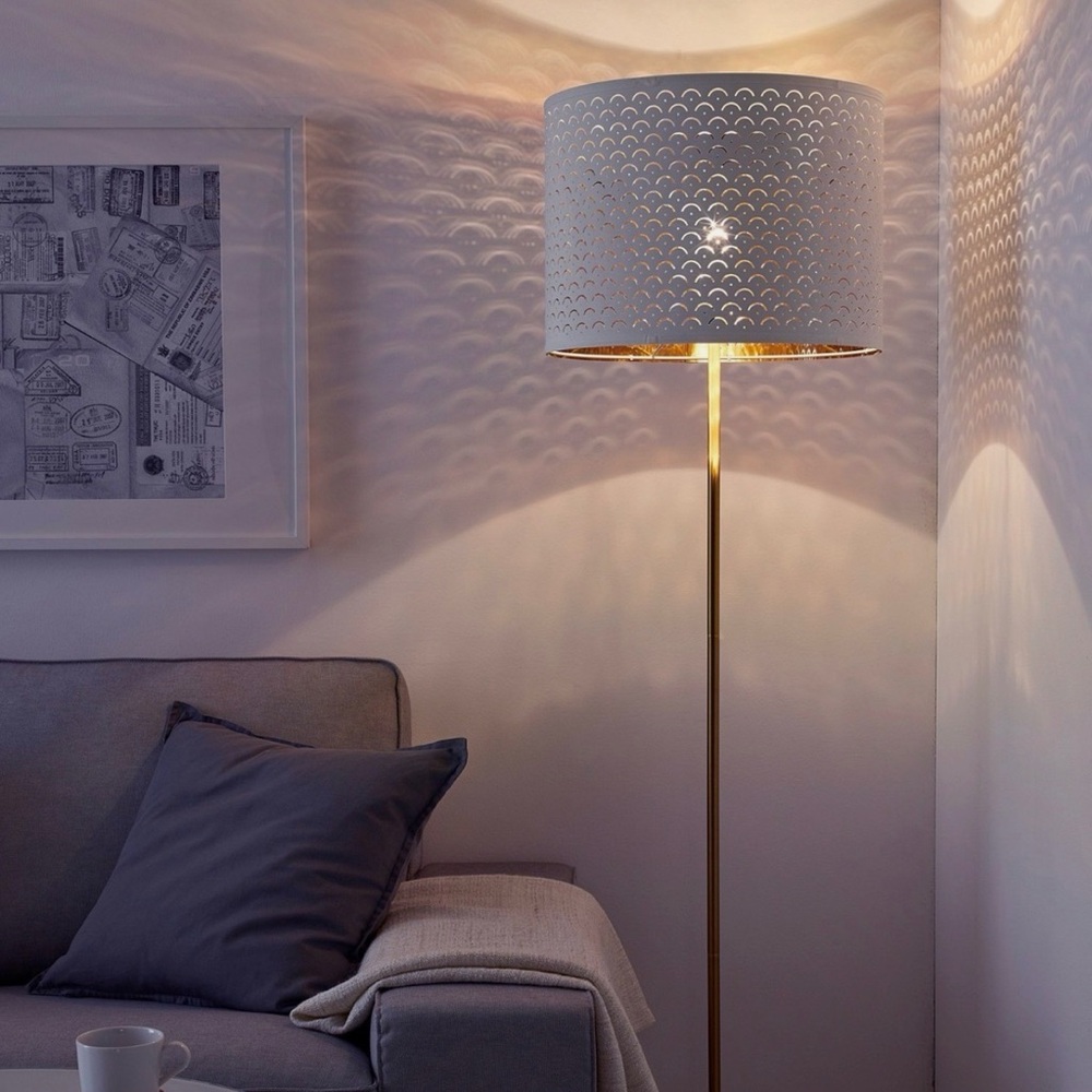 White and Gold Metal Drum Pendant Lamp - Modern Home Accent - Picture 7 of 8